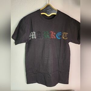 Market Rainbow Rhinestone Black Tee Size Small